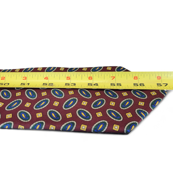 Brooks‎ Brothers Burgundy Red Blue Yellow Diamond Ornaments Men's Silk Neck Tie - Picture 7 of 9